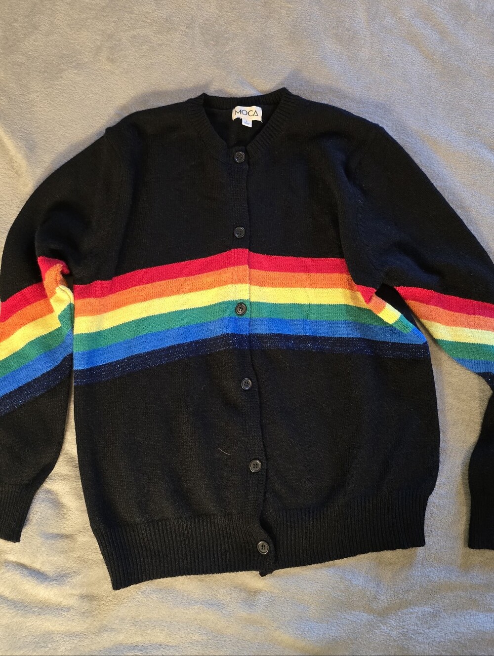 Black Cardigan with Rainbow Stripe - Ladies Sweater Cardigan